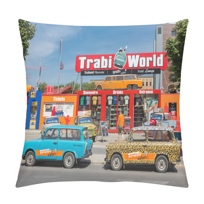 Personality  BERLIN, GERMANY - JULY 24: Trabant Museum And Also Renting A Car For A Trabant Safari In The Center Of Berlin On July 24, 2013 In Berlin, Germa Pillow Covers