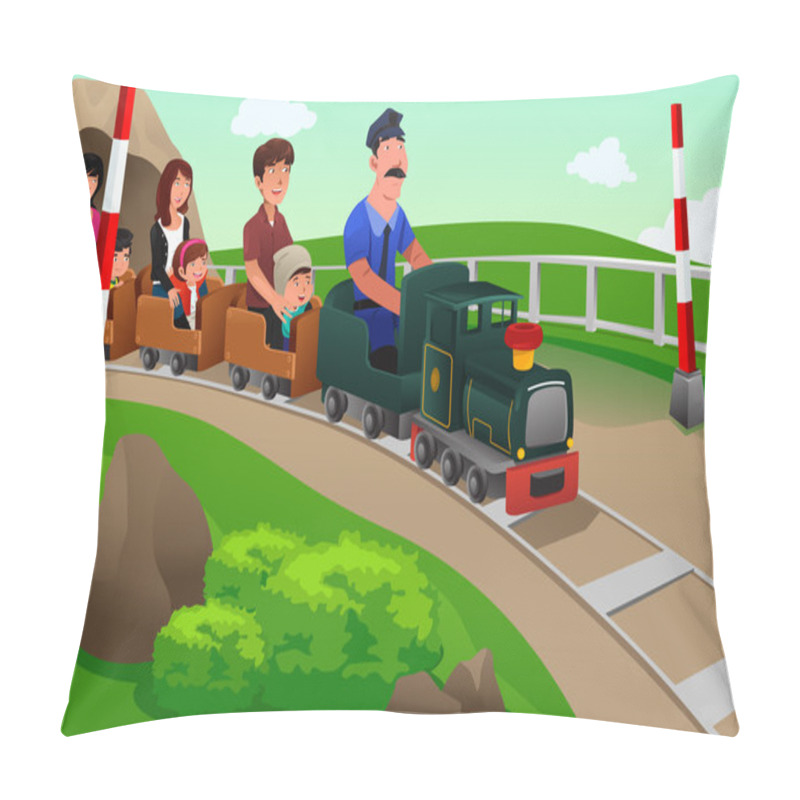 Personality  Kids And Their Parents Riding A Small Train Pillow Covers