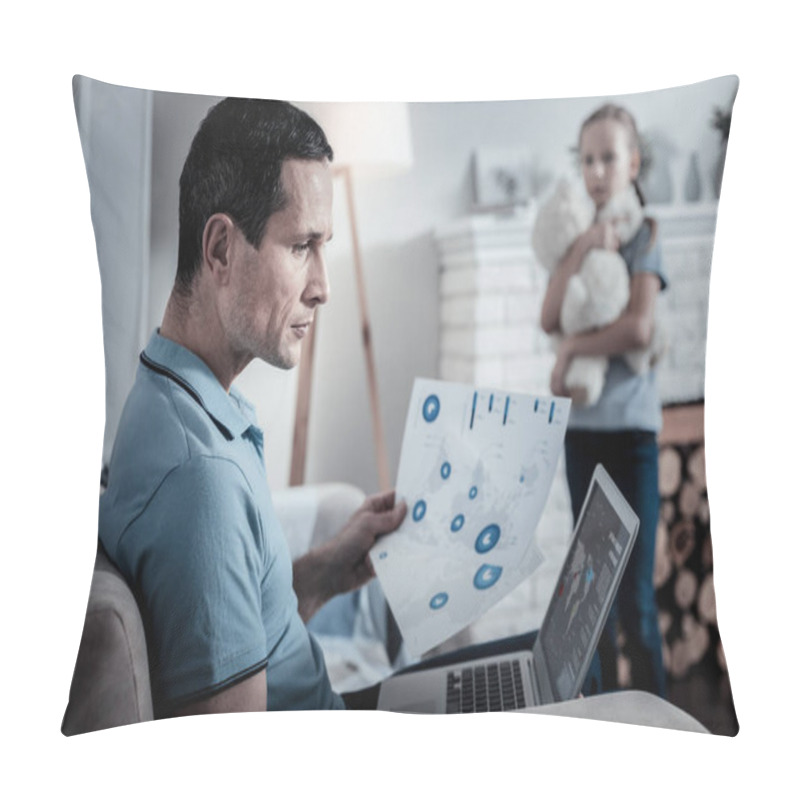 Personality  Attentive Man Working Remotely Pillow Covers