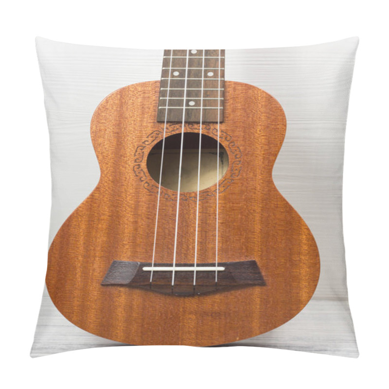 Personality  Close Up Of Ukulele On Old Wooden Background Pillow Covers