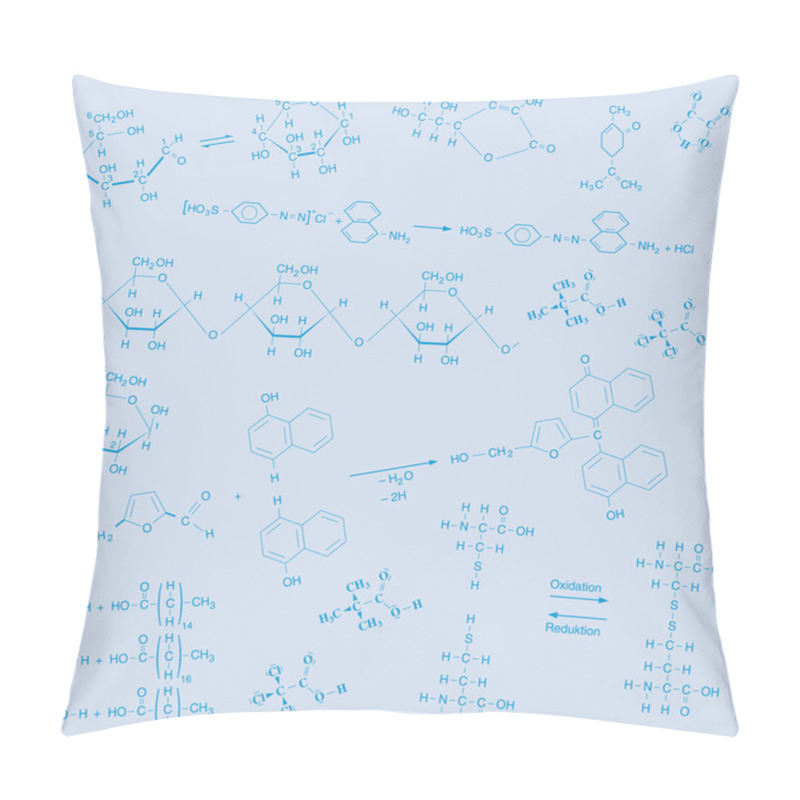 Personality  Texture Of Chemical Structural Formulas In Blue On Light Blue Background Pillow Covers