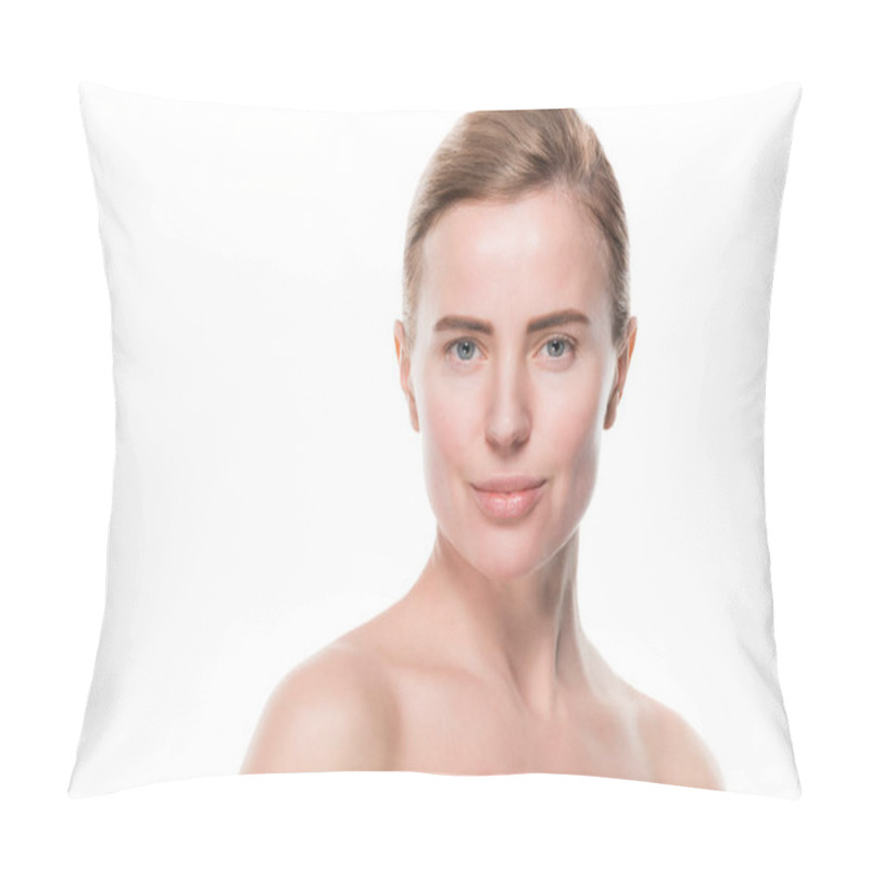 Personality  Attractive Female With Clean Skin Isolated On White Pillow Covers