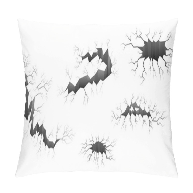 Personality  Set Of Ground Or Walls Crack Effect, Earth Cracking. Monochrome Isolated Vector Illustration.Black Hole In Ground. Earthquake, Destruction Concept. Pillow Covers