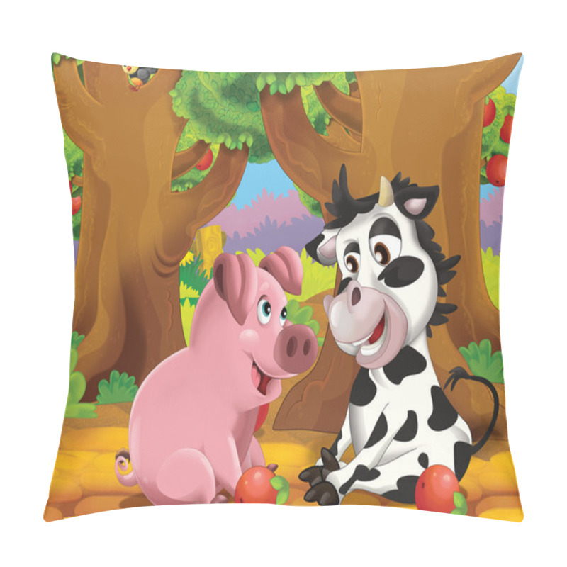 Personality  The Cartoon Pigs Playing In The Orchard And Eating Apples Pillow Covers