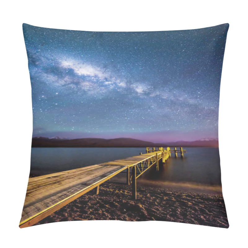 Personality  Night Milkyway With Wooden Jetty At Te Anau, New Zealand Pillow Covers