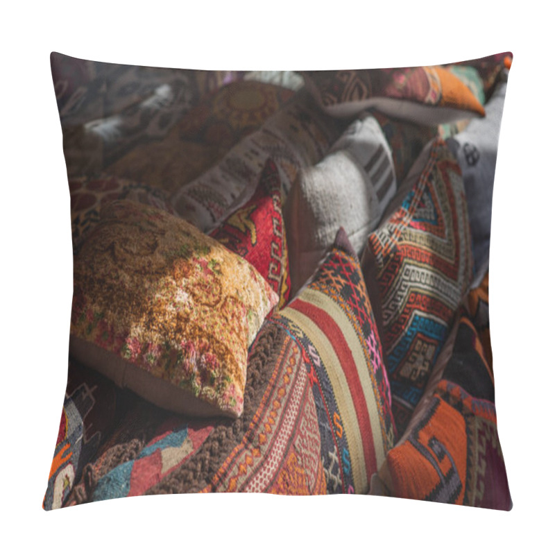 Personality  A Warm, Inviting Pile Of Turkish Pillows Basks In The Sunlight, Their Rich, Woven Patterns And Textures Whispering Stories Of Ancient Anatolian Craftsmanship. Pillow Covers