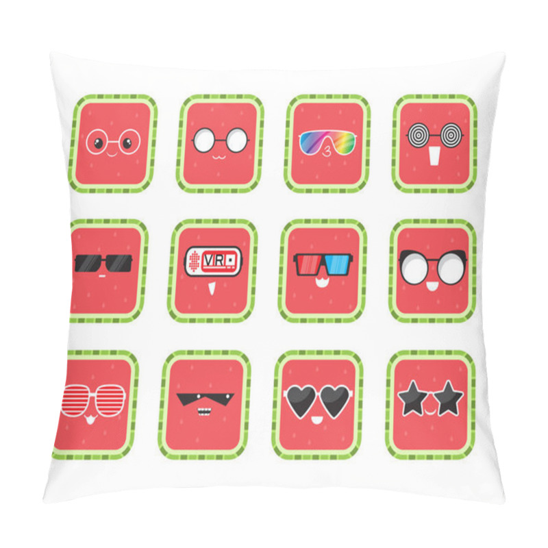 Personality  Funny Cute Cartoon Comic Watermelon Characters In Glasses With Showing Various, Different Emotions. Set Of Watermelon Icons. Funny Characters, Mascots, Emoticons Isolated On White Background. Vector Pillow Covers