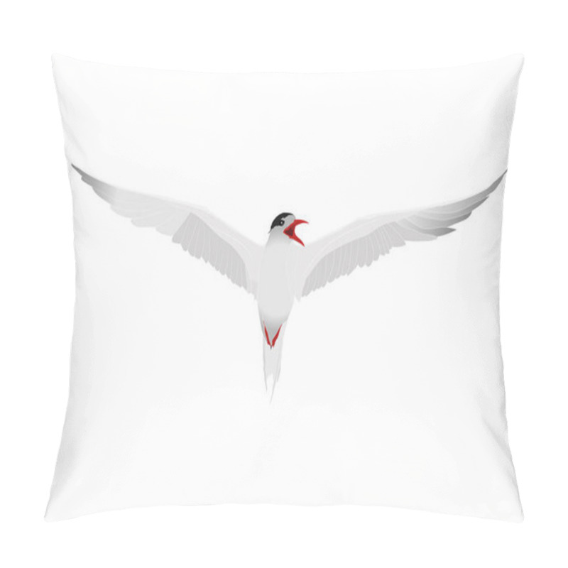 Personality  Flying White Bird. Common Tern. Sterna Hirundo. Vector Image. Pillow Covers