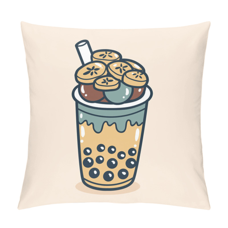 Personality  Bubble Tea Drink With Banana Toping Illustration Pillow Covers