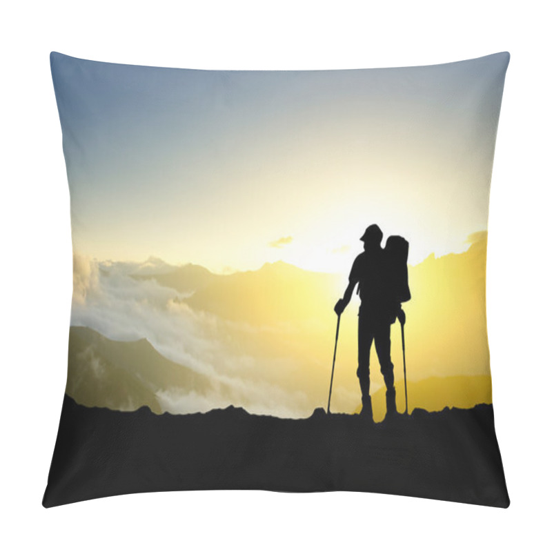 Personality  Tourist On Mountain Top Pillow Covers