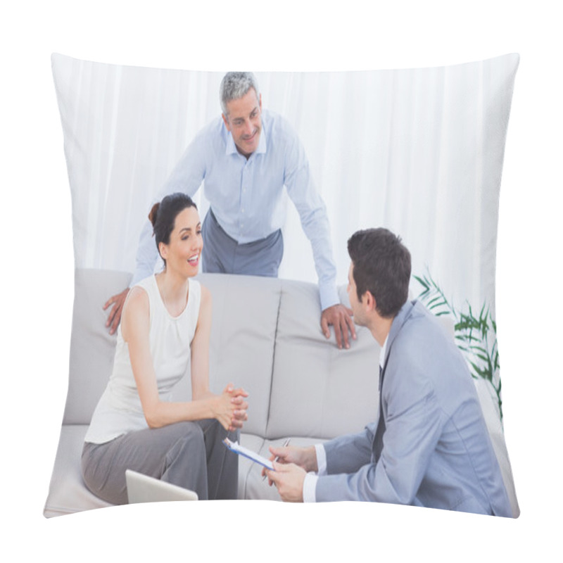 Personality  Salesman Talking With Customers On Couch Pillow Covers