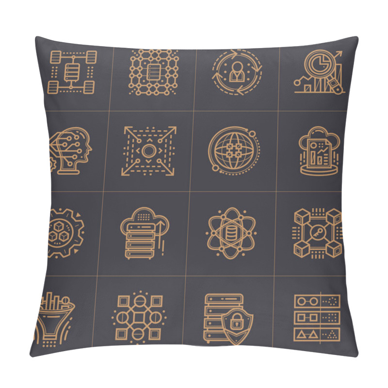 Personality  Linear Icon Set Of Data Science Technology And Machine Learning  Pillow Covers