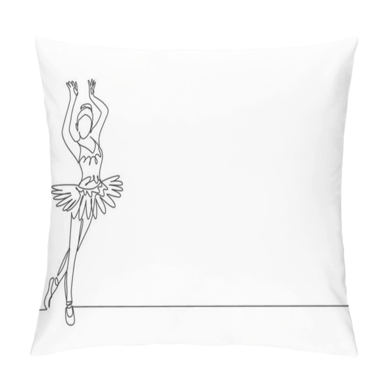 Personality  One Single Line Drawing Of Young Beauty Dancer Woman On Tutu Exercise Classic Ballet Dance At Ballet Class Graphic Vector Illustration. Choreographic Move Concept. Modern Continuous Line Draw Design Pillow Covers