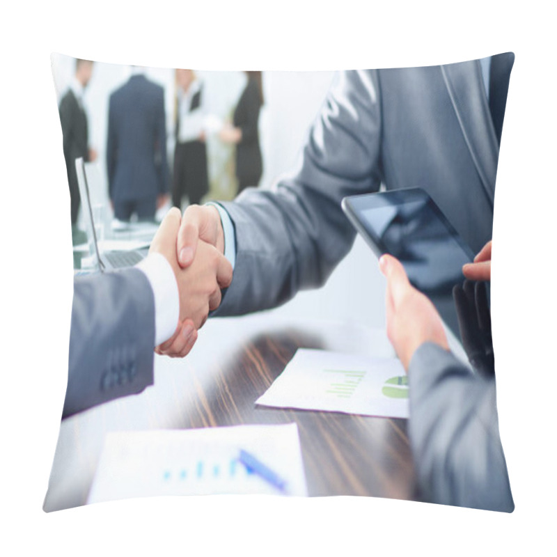 Personality  Concept - Benefits From Successful Cooperation. The Handshake Bu Pillow Covers