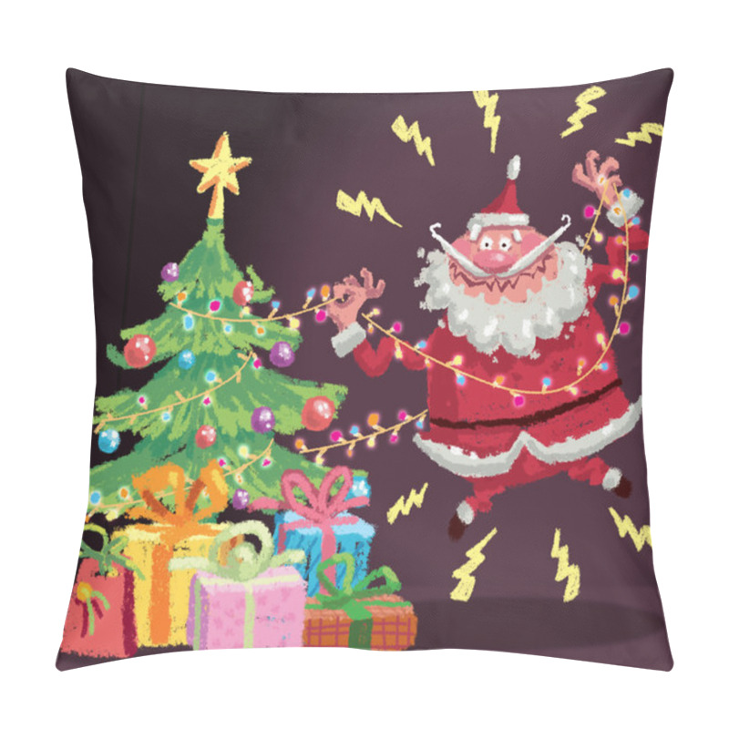 Personality  Cartoon Santa Claus Having An Electric Shock Accident At Christm Pillow Covers