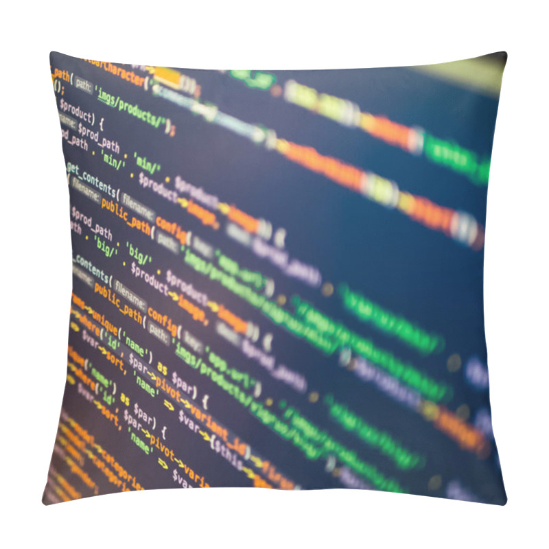 Personality  Orange, Green And White Php Code On The Dark Blue Background, Closeup Pillow Covers