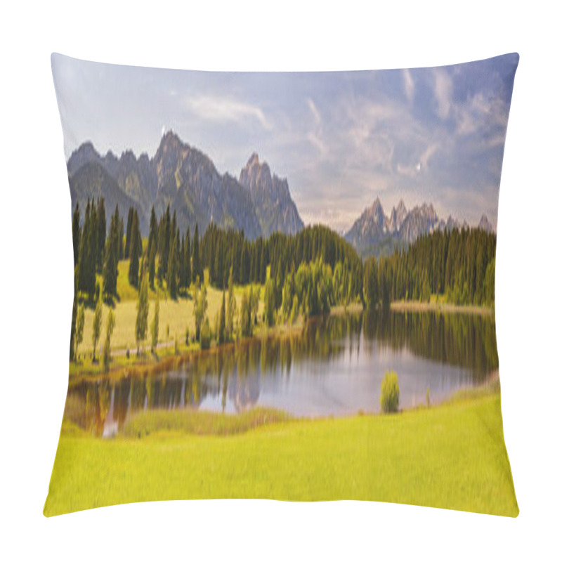 Personality  Panoramic Landscape In Region Allgaeu With Mountain Range, Lake And Maedow Pillow Covers