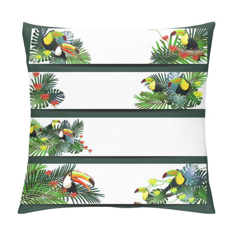 Personality  Vector Banner Templates Set With Tropical Birds Summer Theme.Vector Illustration Pillow Covers