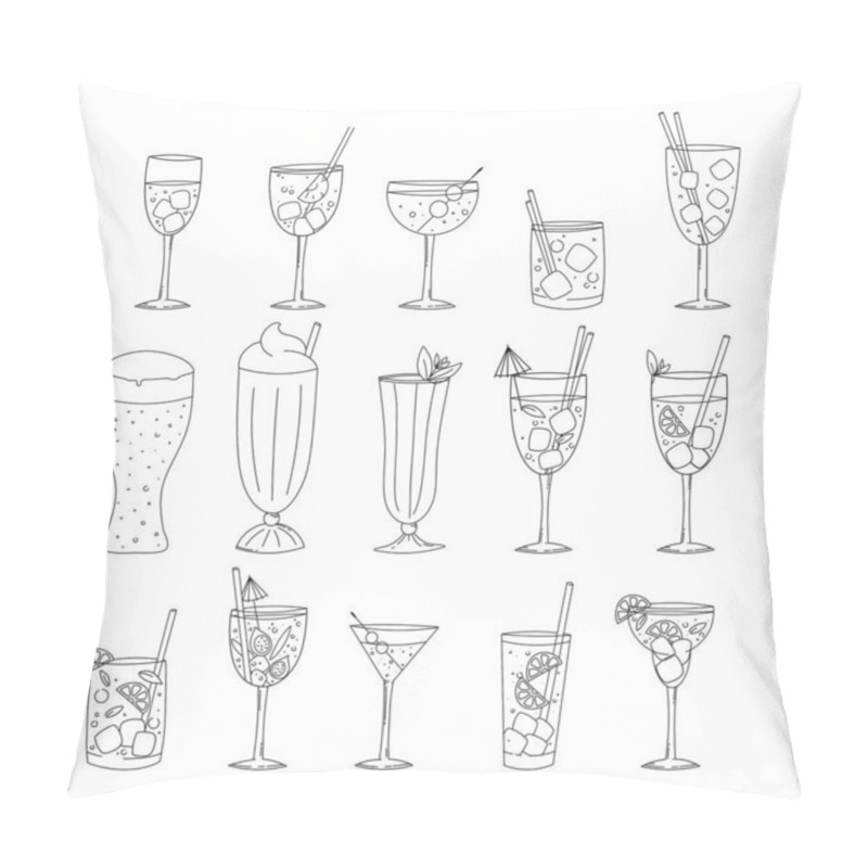 Personality  Set Of Sketch Cocktails And Alcohol Drinks. Vector Illustration Pillow Covers