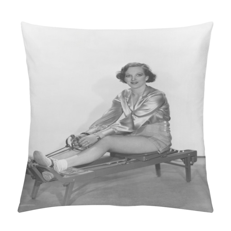 Personality  Woman Posing On Rowing Machine Pillow Covers