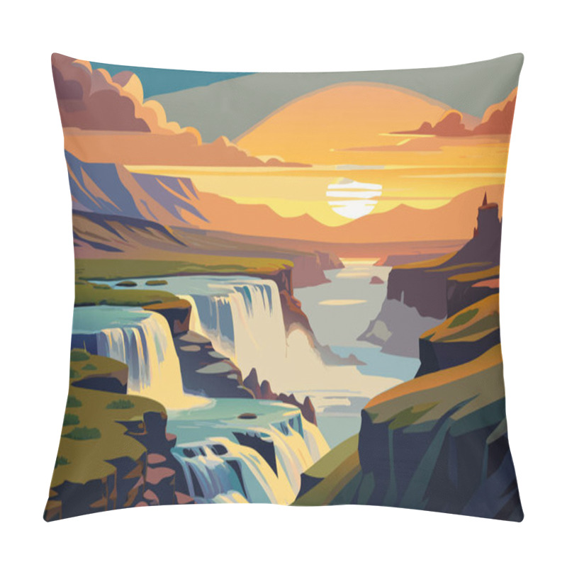 Personality  Beautiful Landscape Of Iceland. Vector Illustration Pillow Covers