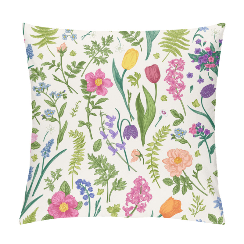 Personality  Floral Seamless Pattern With Garden And Meadow Flowers And Herbs. Spring And Summer Background. Botanical Vector Illustration. Pillow Covers