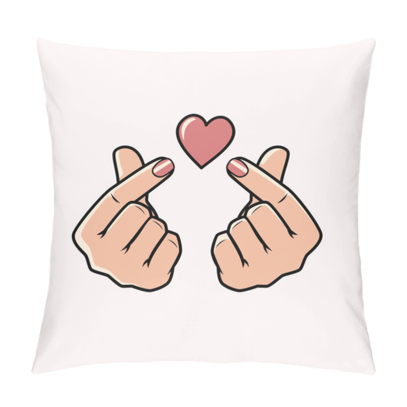 Personality  Double Korean Finger Heart Sign Isolated On A White Background. Icon Vector Illustration. Pillow Covers