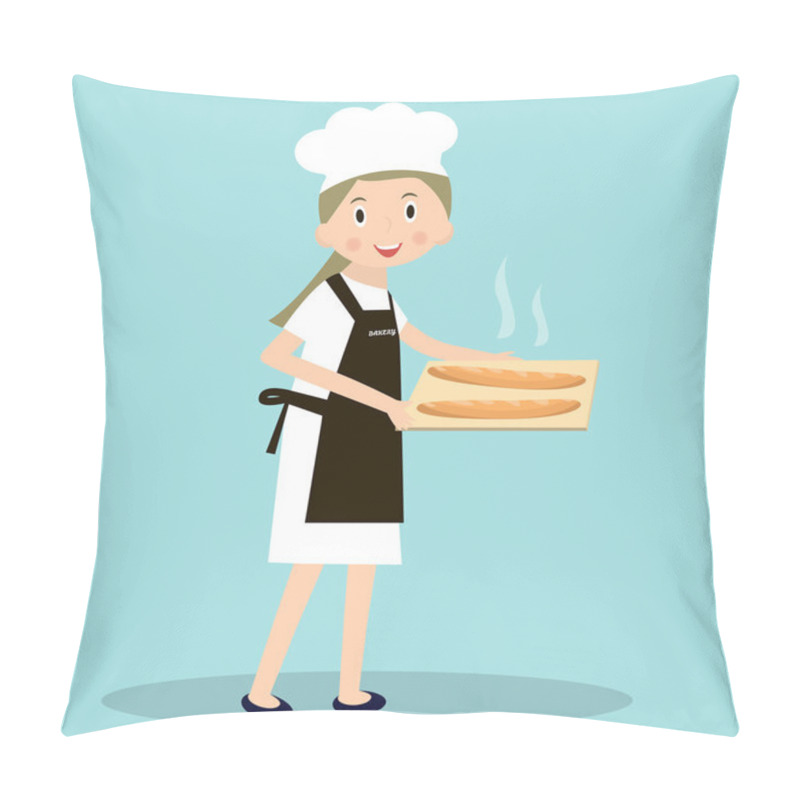 Personality  Cooking Bread Miller Chef. Professions Miller. Baker With Hot Baguettes. Vector Illustration Pillow Covers