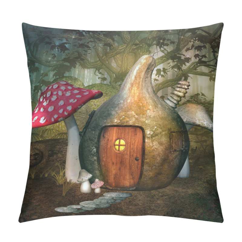 Personality  Enchanted Pumpkin House In A Fantasy Forest - 3D Illustration Pillow Covers