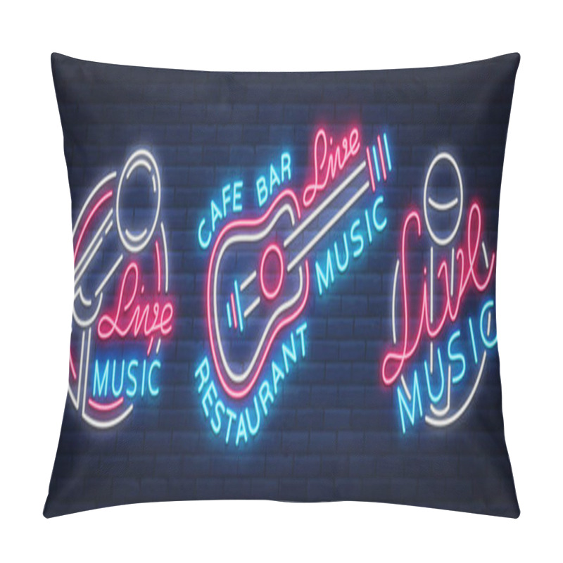 Personality  Live Music Set Of Neon Signs Vector Logos, Poster, Emblem For Live Music Festivals, Music Bars, Karaoke, Night Clubs. Collection Of Templates For Flyers, Banners, Invitations, Brochures And Covers Pillow Covers