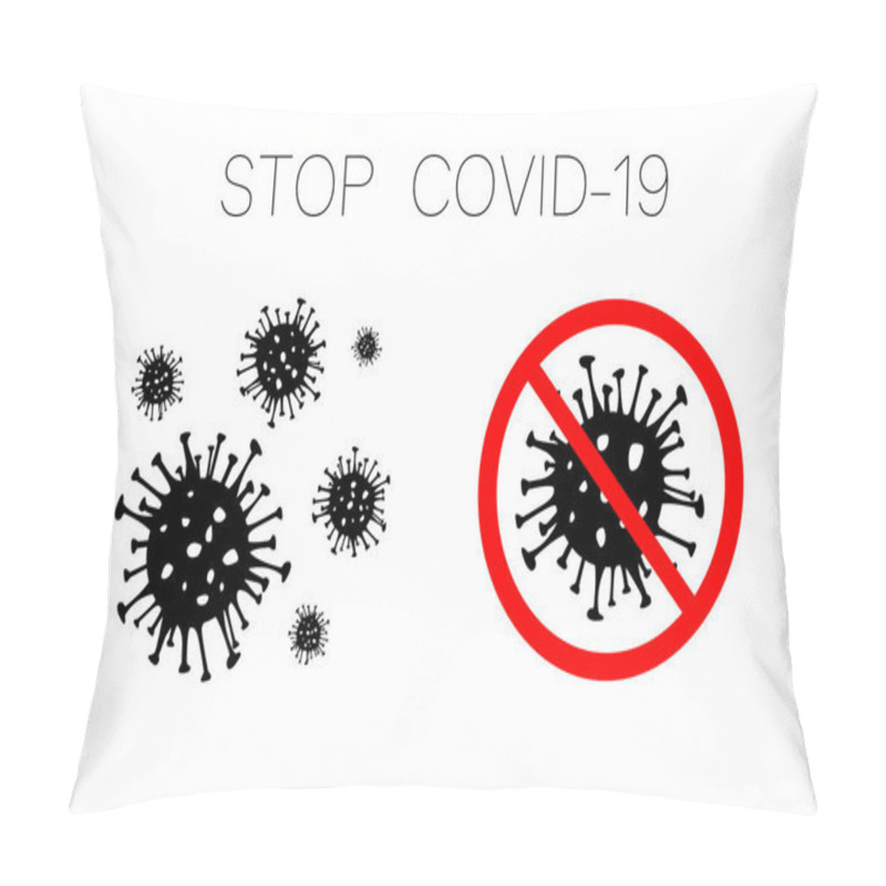 Personality  Set Of Dangerous Coronavirus Red And Black Vector Icon. 2019-nCoV Bacteria Isolated On White Background. COVID-19 Wuhan Corona Virus Disease Sign STOP Pandemic Concept Symbol. Human Health And Medical Pillow Covers