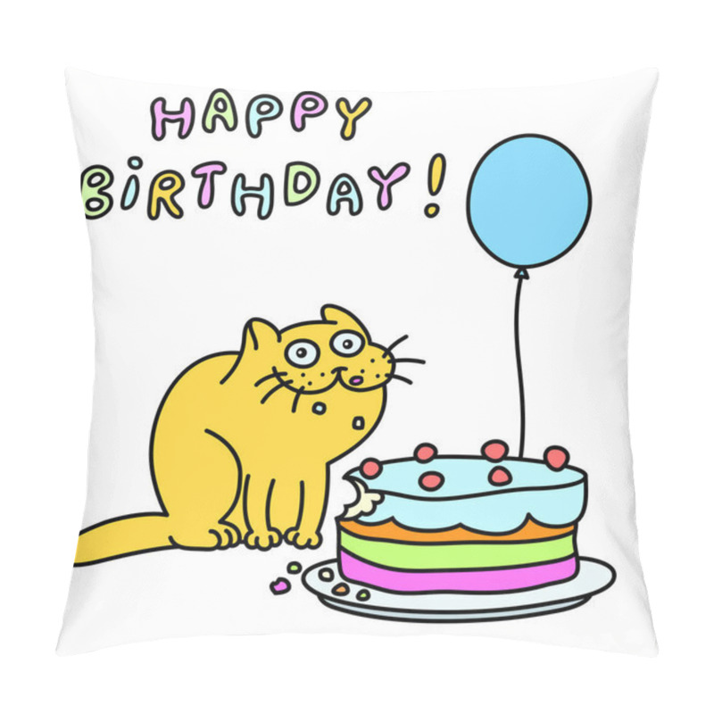 Personality  Funny Cat With A Cake And A Balloon. Vector Illustration Pillow Covers