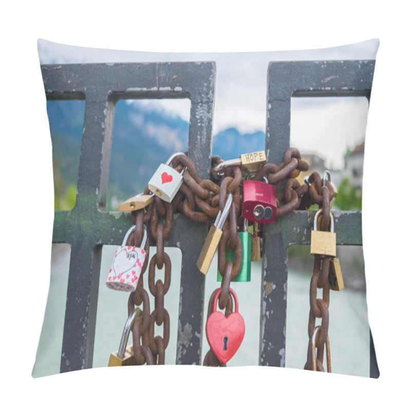 Personality  Love Locks And Padlocks On Bridge Pillow Covers