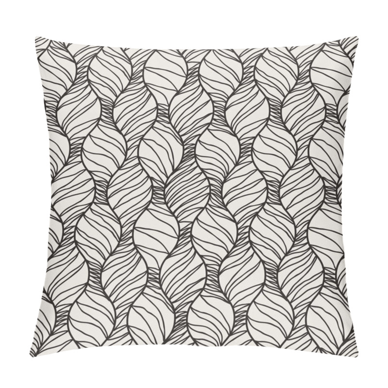 Personality  Decorative Vector Seamless Wave Pattern. Endless Illustration With Abstract Doodle Streams Pillow Covers