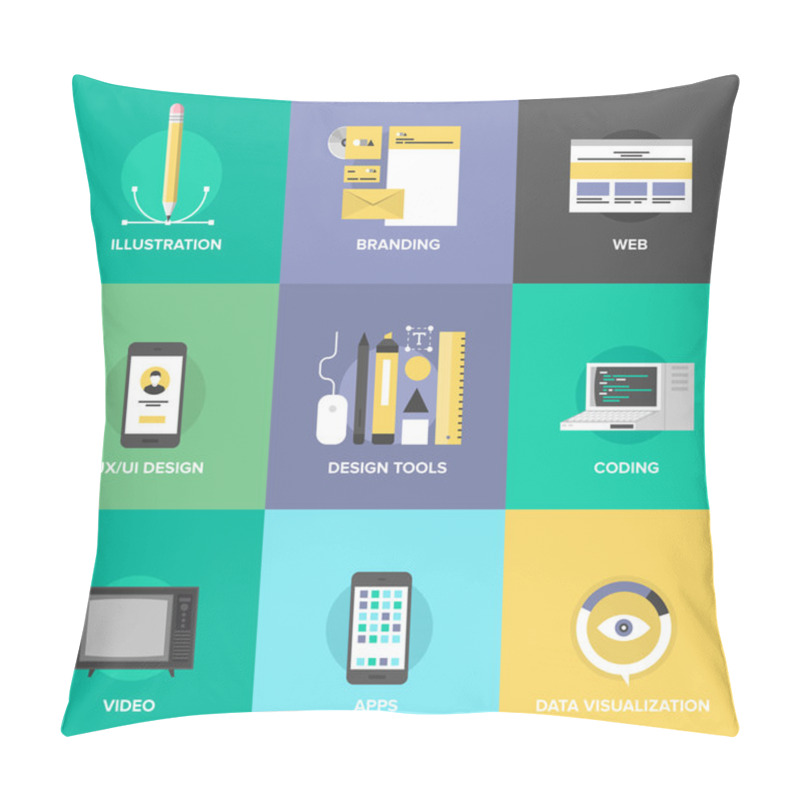 Personality  Web Design And Development Flat Icons Pillow Covers