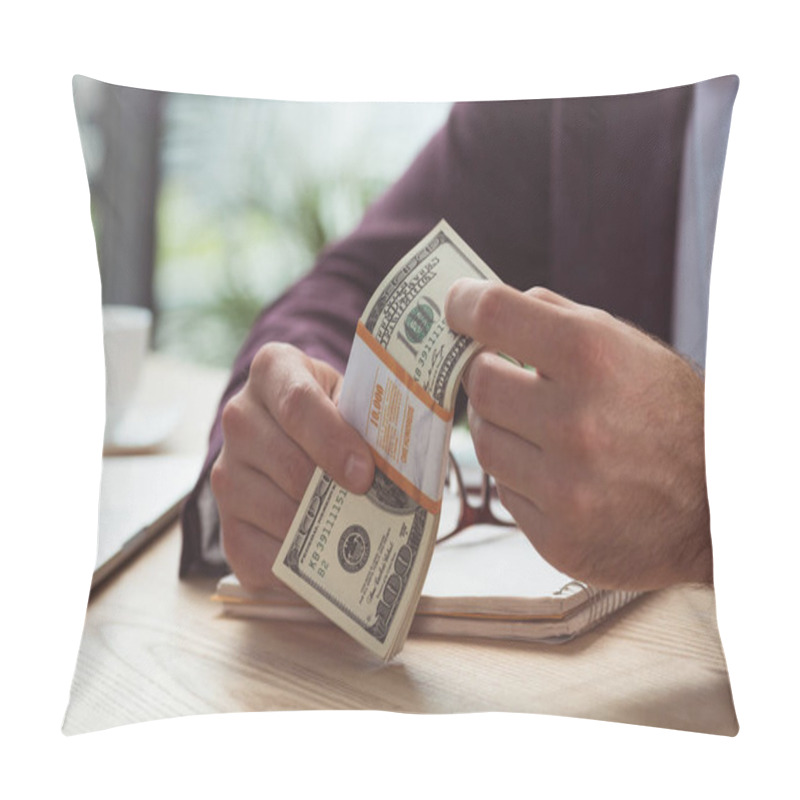 Personality  Businessman Holding Dollar Banknotes Pillow Covers