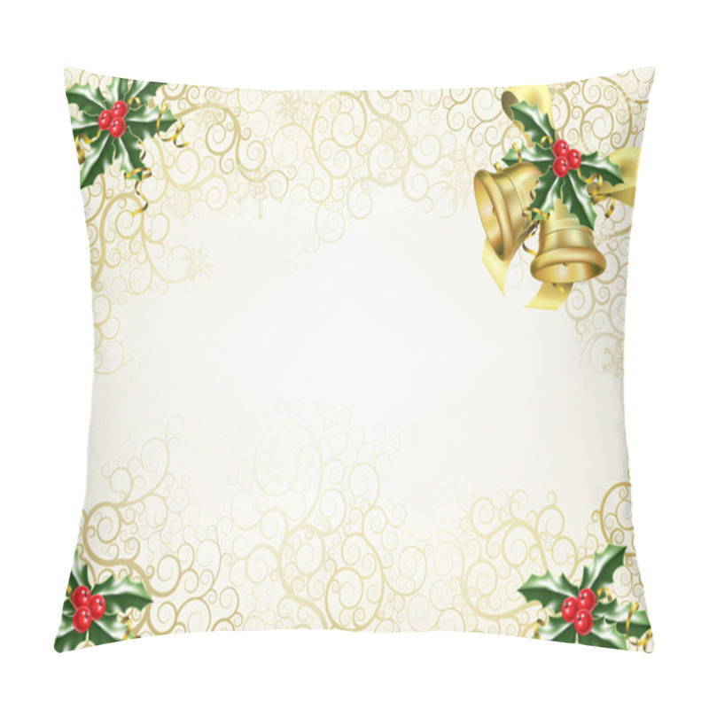 Personality  Holly And Bells Christmas Background Pillow Covers