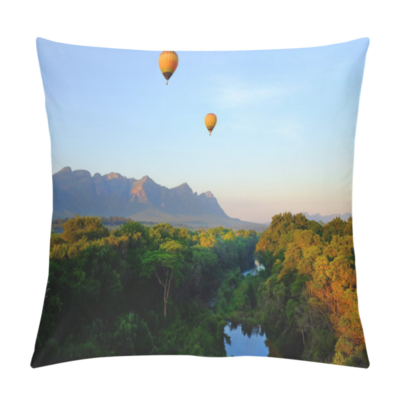 Personality  Two Hot Air Balloons Riding Over African Landscape. Pillow Covers