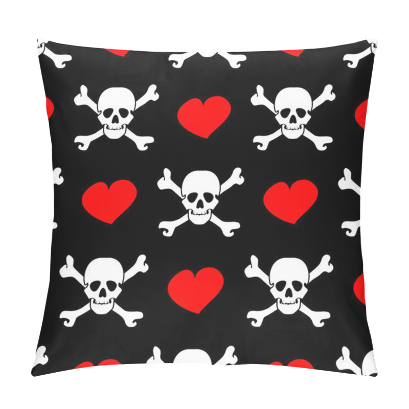 Personality  White Skulls And Red Hearts On Black Background - Seamless Pattern Pillow Covers