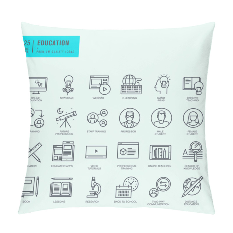 Personality  Thin Line Icons Set. Icons For Online Education, Video Tutorials, Training Courses. Pillow Covers