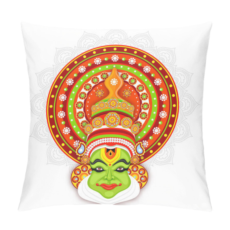 Personality  Illustration Of Kathakali Dancer Face On Mandala Pattern Backgro Pillow Covers