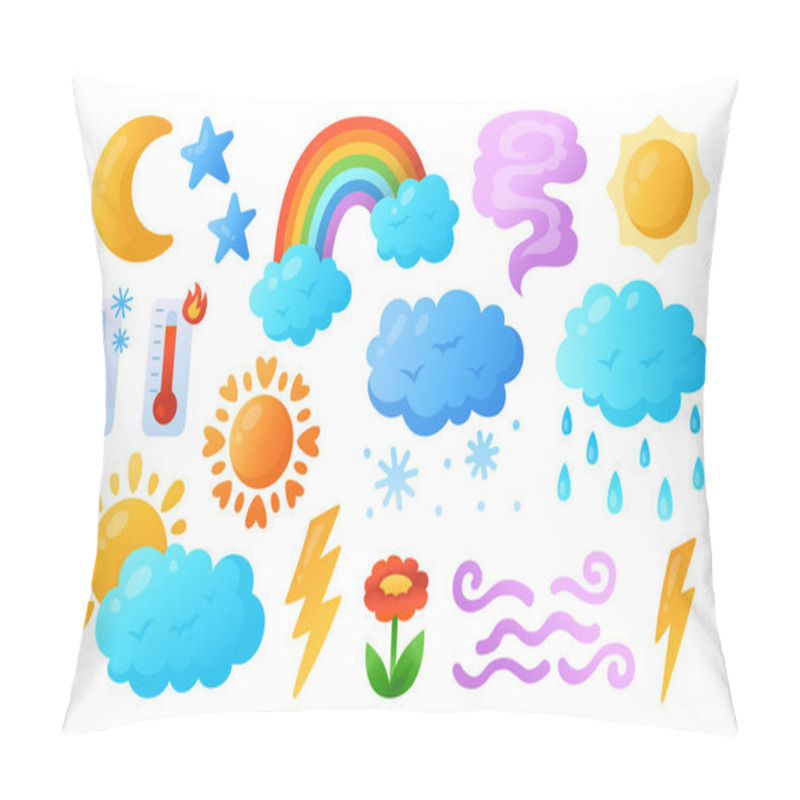 Personality  Weather Cartoon Gradient Set Sun Clouds Rain Snow Moon Star Thermometer Climate Meteorological Sign Pillow Covers