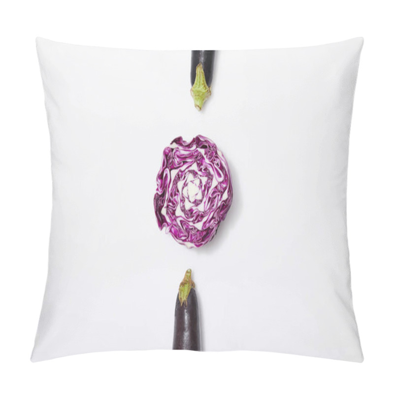 Personality  Top View Of Red Cabbage And Eggplants On White Background Pillow Covers