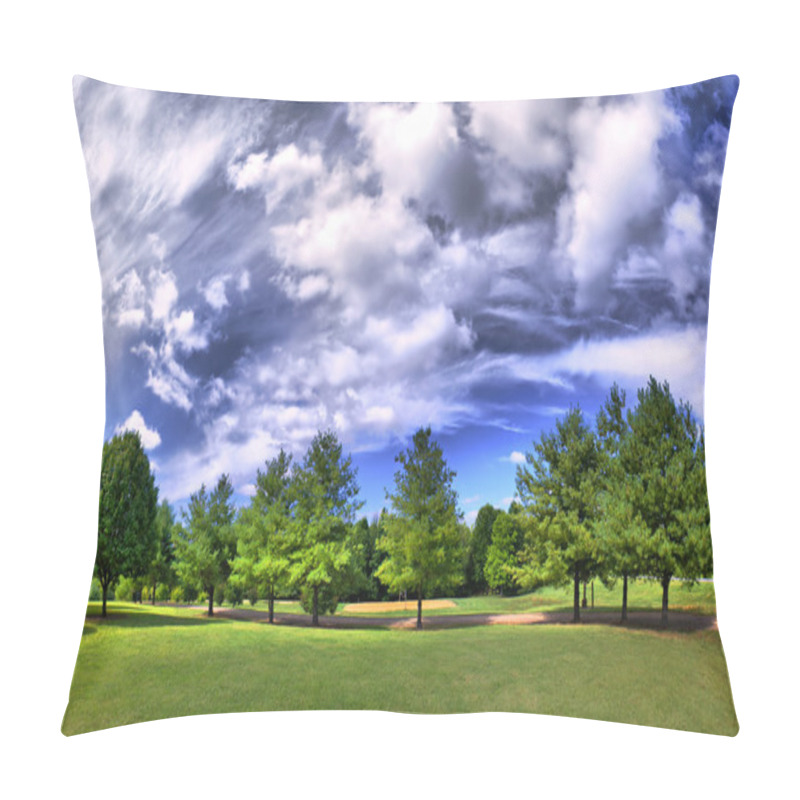 Personality  Panorama Of A Park In Summer With Clouds Pillow Covers