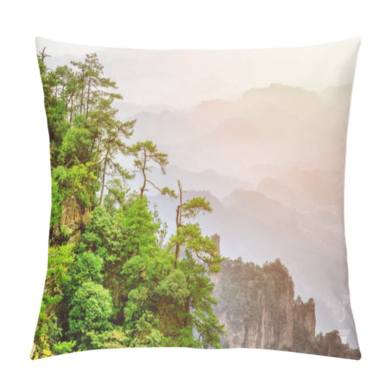 Personality  Green Trees Growing On Top Of Rock, Avatar Rocks. Toned Image Pillow Covers