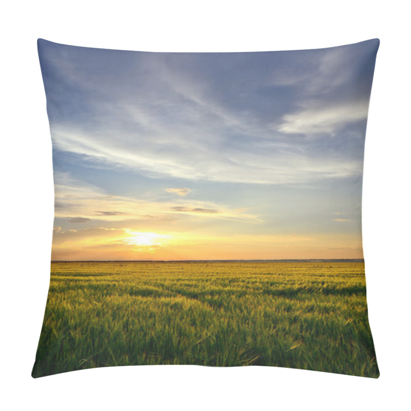 Personality  Sun At Sunset Over Barley Field Pillow Covers