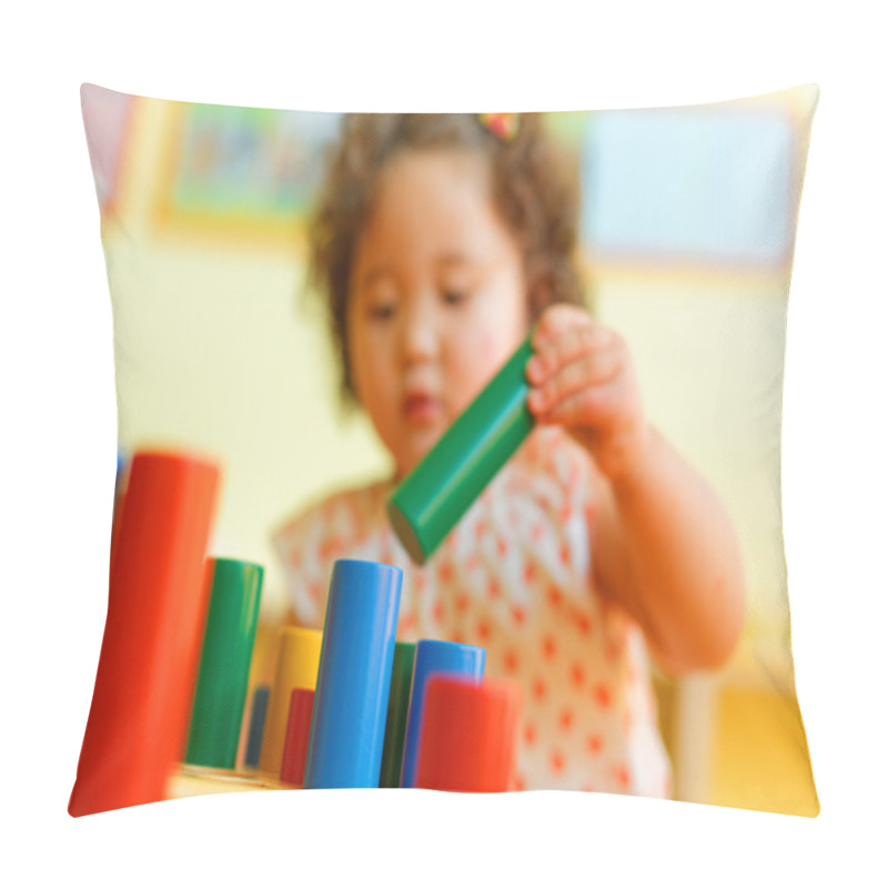 Personality  Kazakh Curly Girl Playing In Kids Development Center Pillow Covers