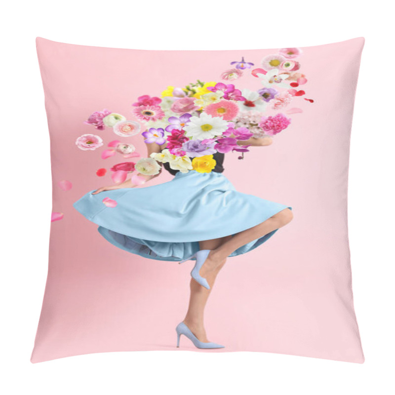 Personality  Creative Spring Fashion Composition. Dancing Girl And Flowers Splash Pillow Covers