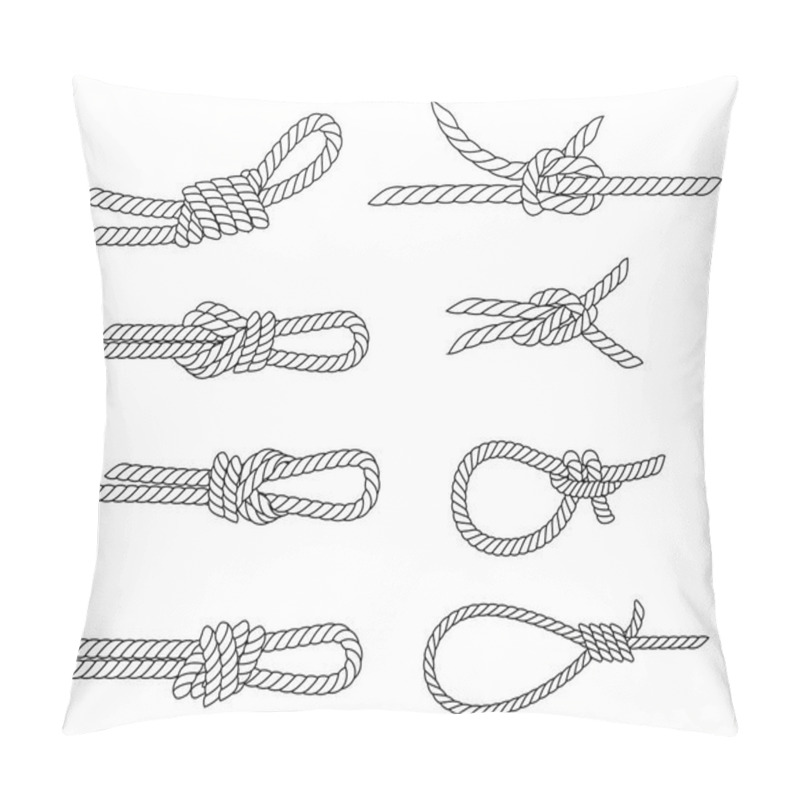 Personality  Set Of Nautical Rope Knots. Line Design. Strong Marine Rope Knots. Flat Vector Illustration Isolated On White Background. Pillow Covers