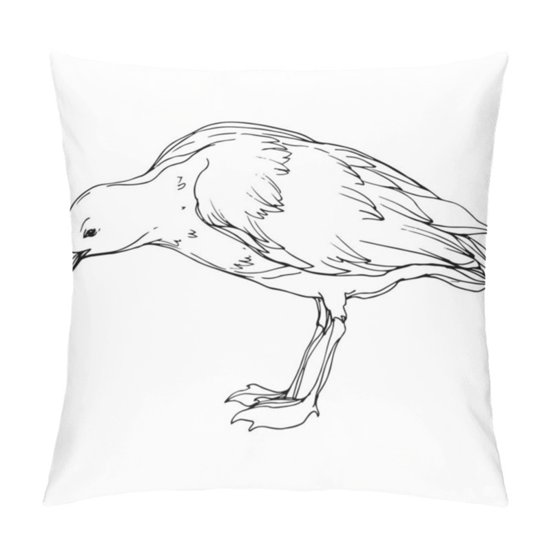 Personality  Vector Sky Bird Seagull In A Wildlife Isolated. Black And White Engraved Ink Art. Isolated Seagull Illustration Element. Pillow Covers